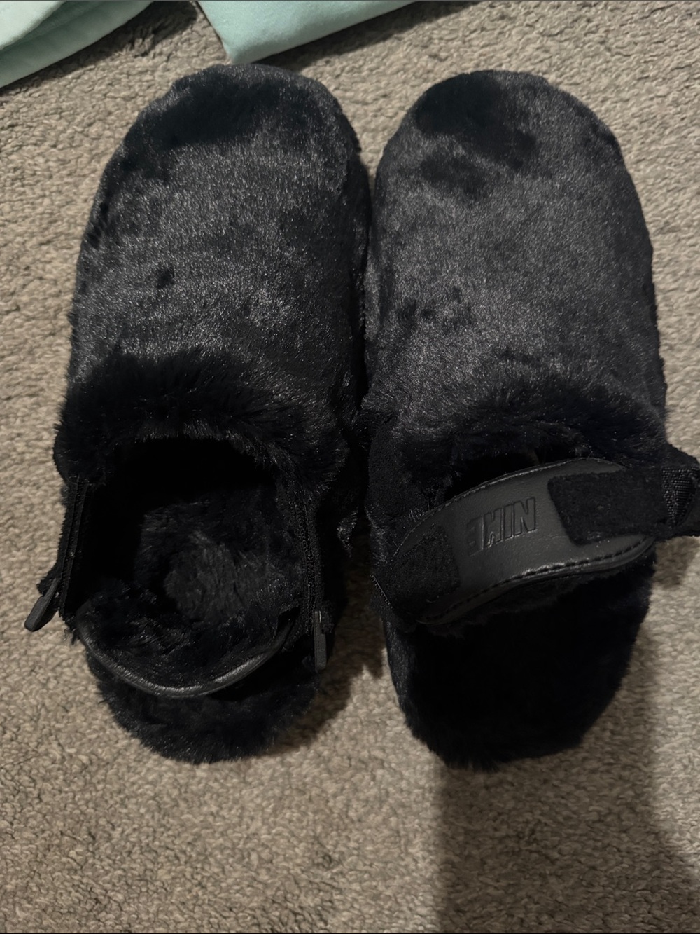 Nike Black Faux-Fur Slip-Ons with Heel Strap